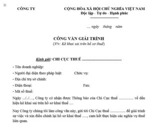 Mẫu công văn giải trình sai sót trong kê khai hồ sơ khai thuế