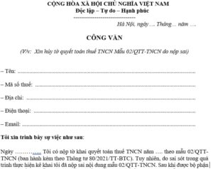 Mẫu công văn giải trình thuế