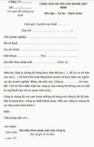 Mẫu công văn cam kết với cơ quan thuế