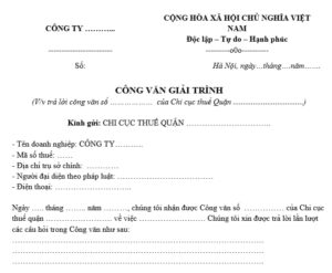 Mẫu công văn dùng để giải trình các vấn đề phát sinh liên quan đến nghĩa vụ thuế.