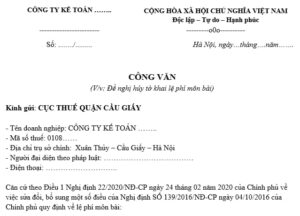 Mẫu công văn đề nghị hủy tờ khai lệ phí môn bài đã nộp do sai sót.