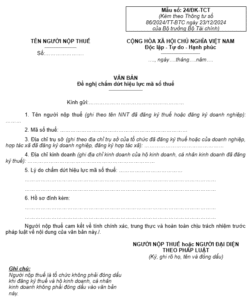 mẫu công văn xin đóng mã số thuế