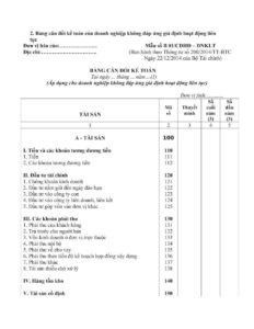 Bảng cân đối kế toán của doanh nghiệp không đáp ứng giả định hoạt động liên tục (Mẫu số B 01/CDHĐ – DNKLT).
