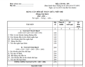 Bảng cân đối kế toán giữa niên độ dạng tóm lược (Mẫu số B 01b – DN).