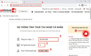 Cách tính thuế thuế thu nhập cá nhân online trên hệ thống của Luatvietnam