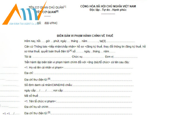 biên bản vi phạm hành chính về thuế